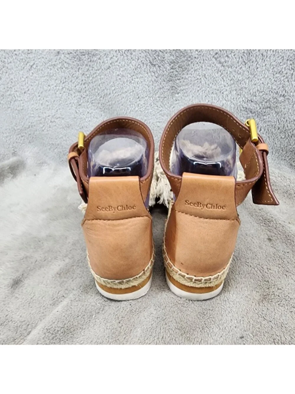 See by Chloe Shoes Womens 7 Tan Textile & Leather Glyn Espadrille Sandals *Read*